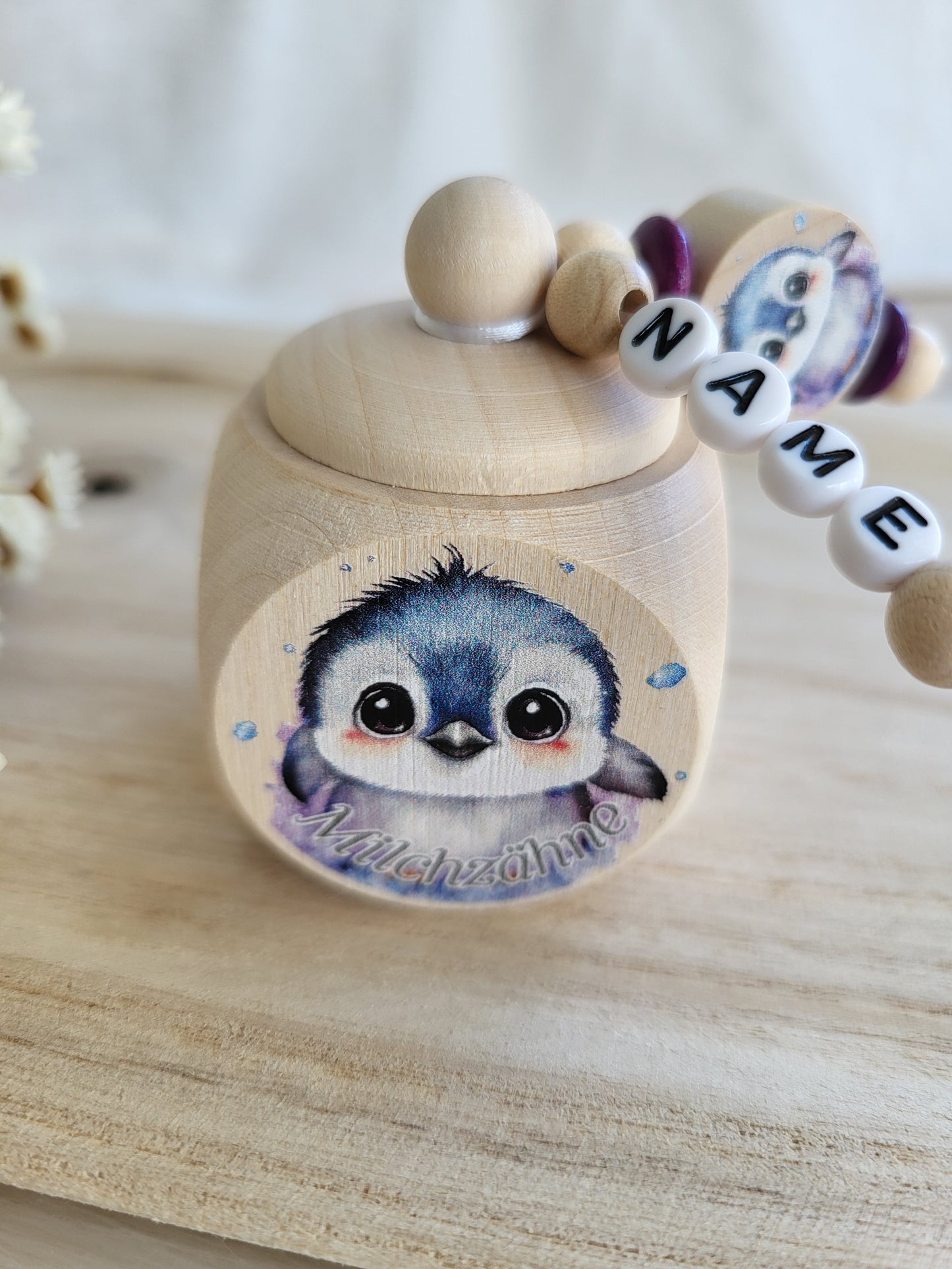 Milchzahndose Pinguin Personalisiert