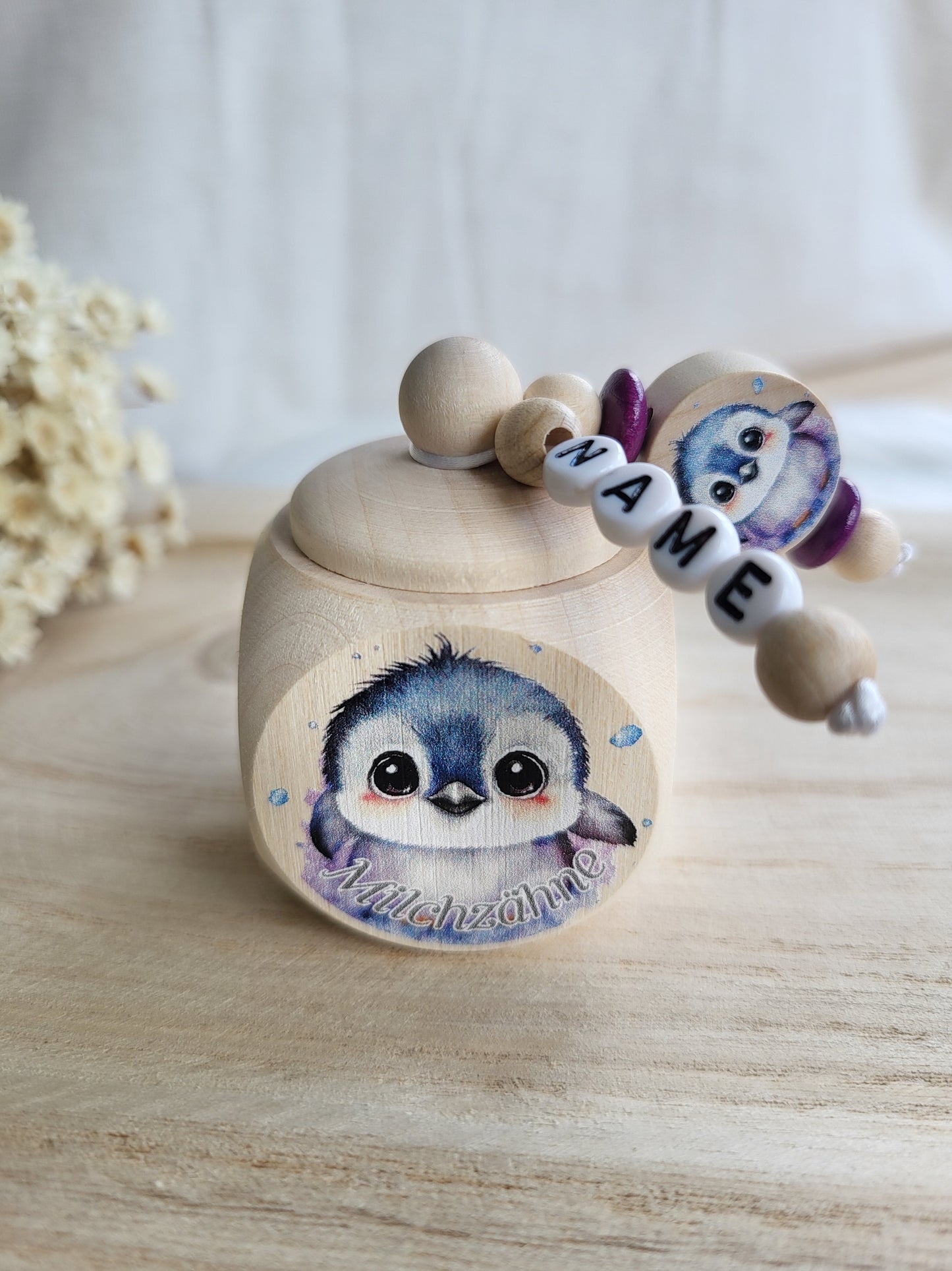 Milchzahndose Pinguin Personalisiert