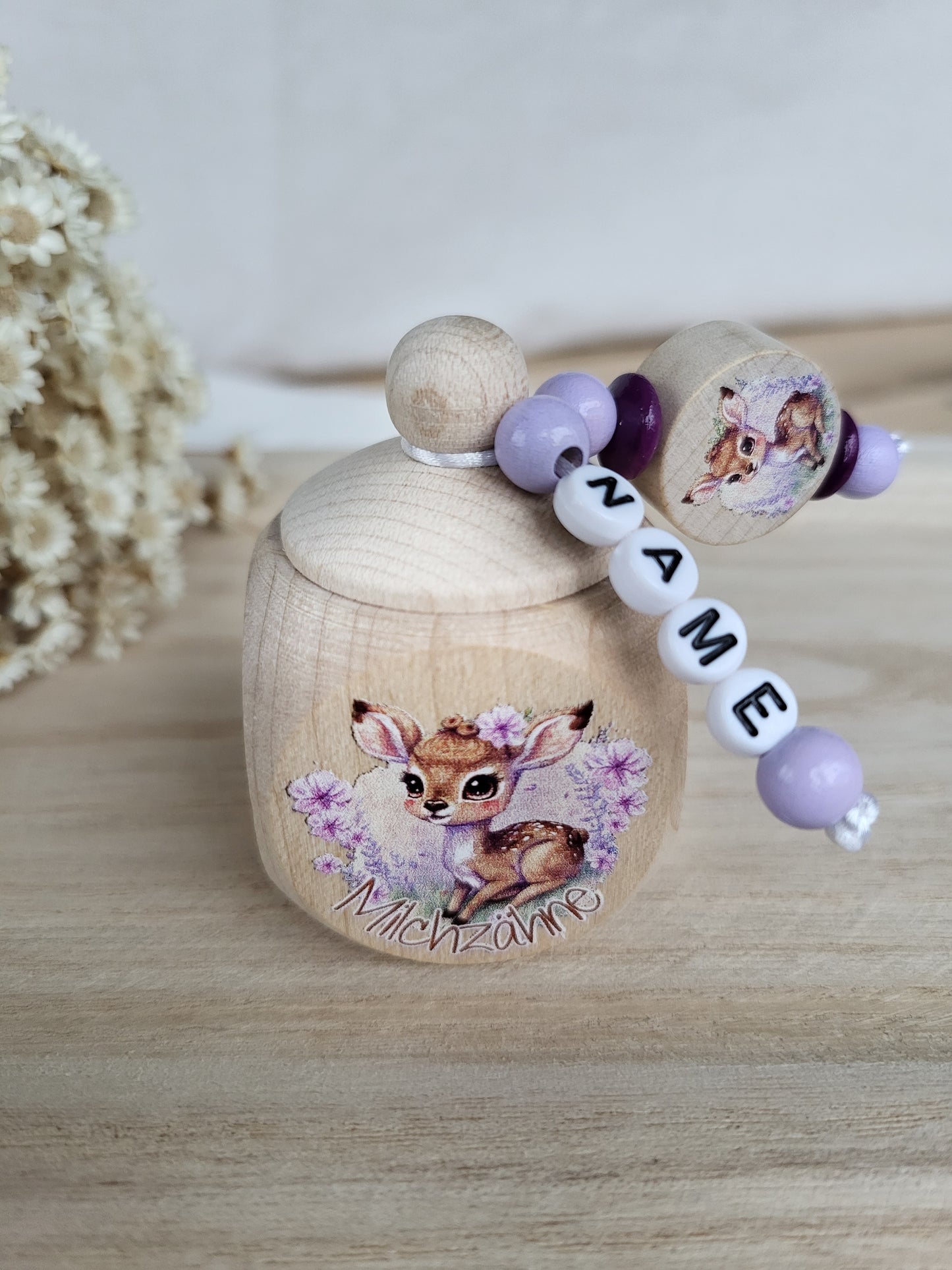 Milchzahndose Reh mit Blumen Personalisiert