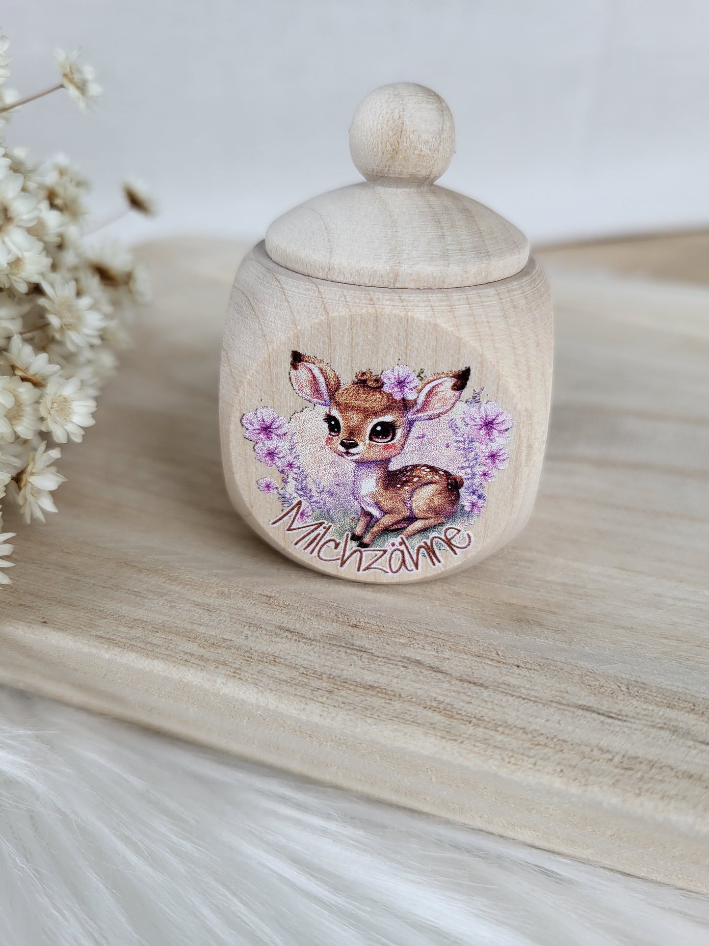 Milchzahndose Reh mit Blumen