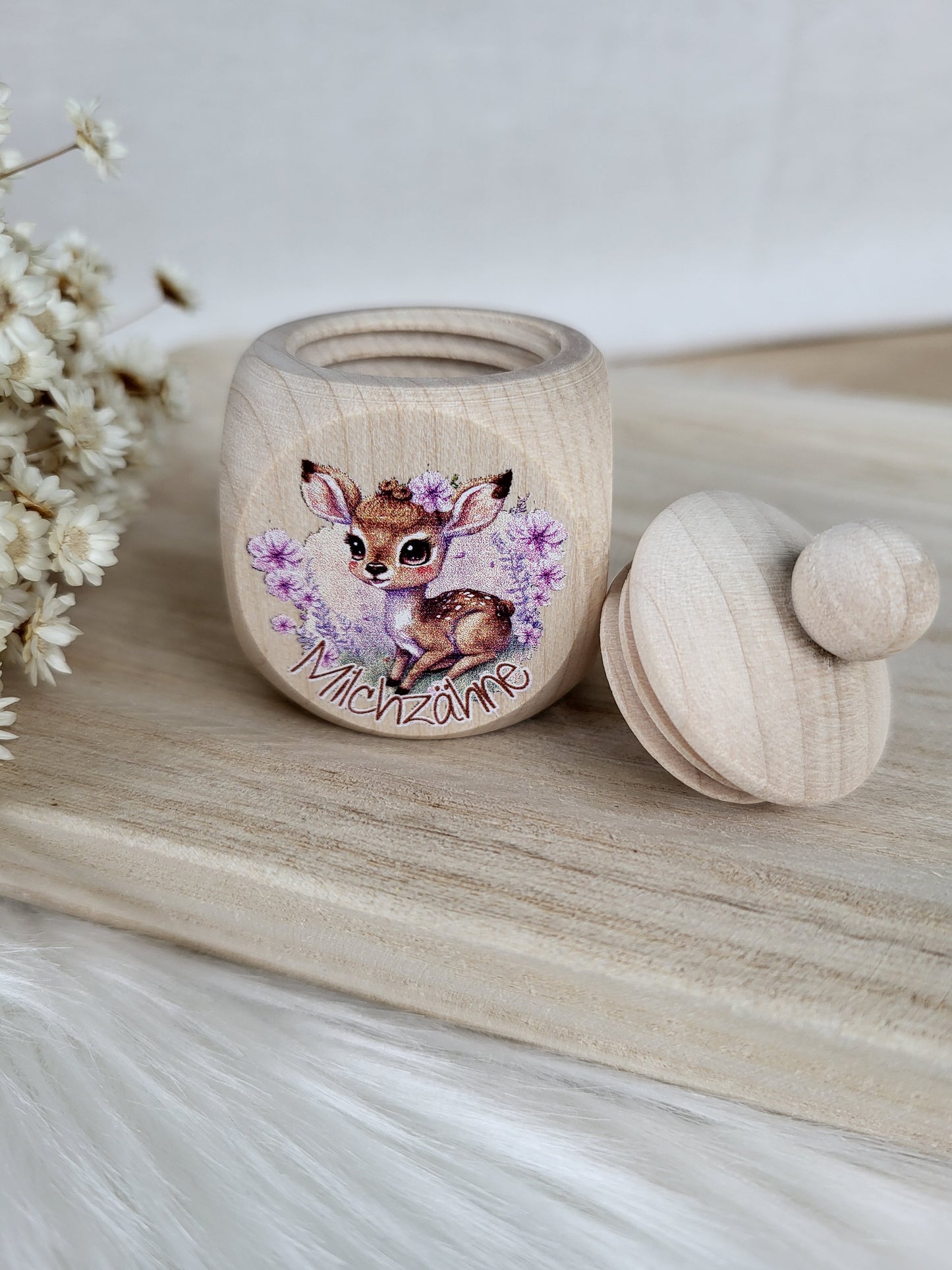 Milchzahndose Reh mit Blumen