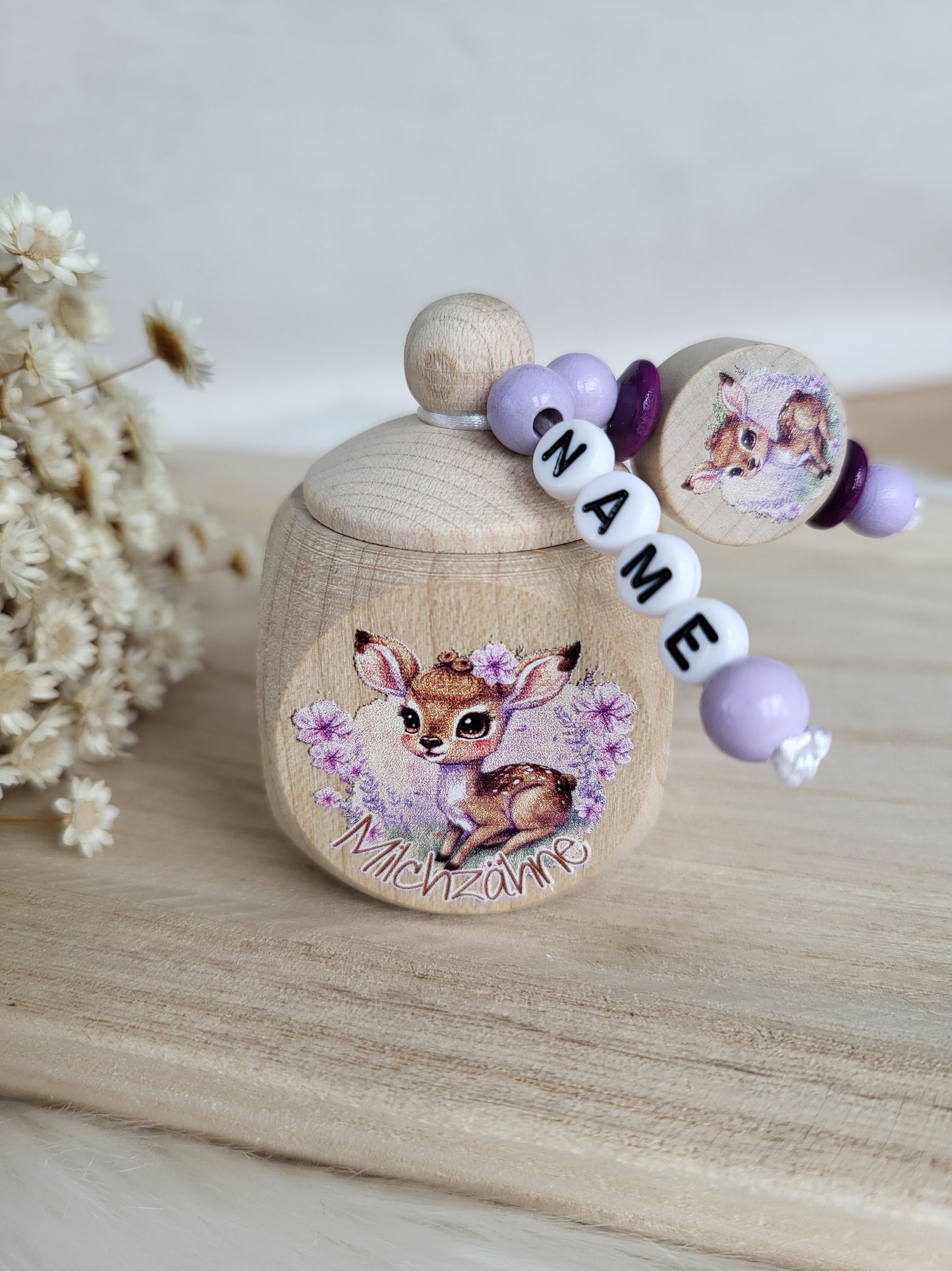 Milchzahndose Reh mit Blumen Personalisiert