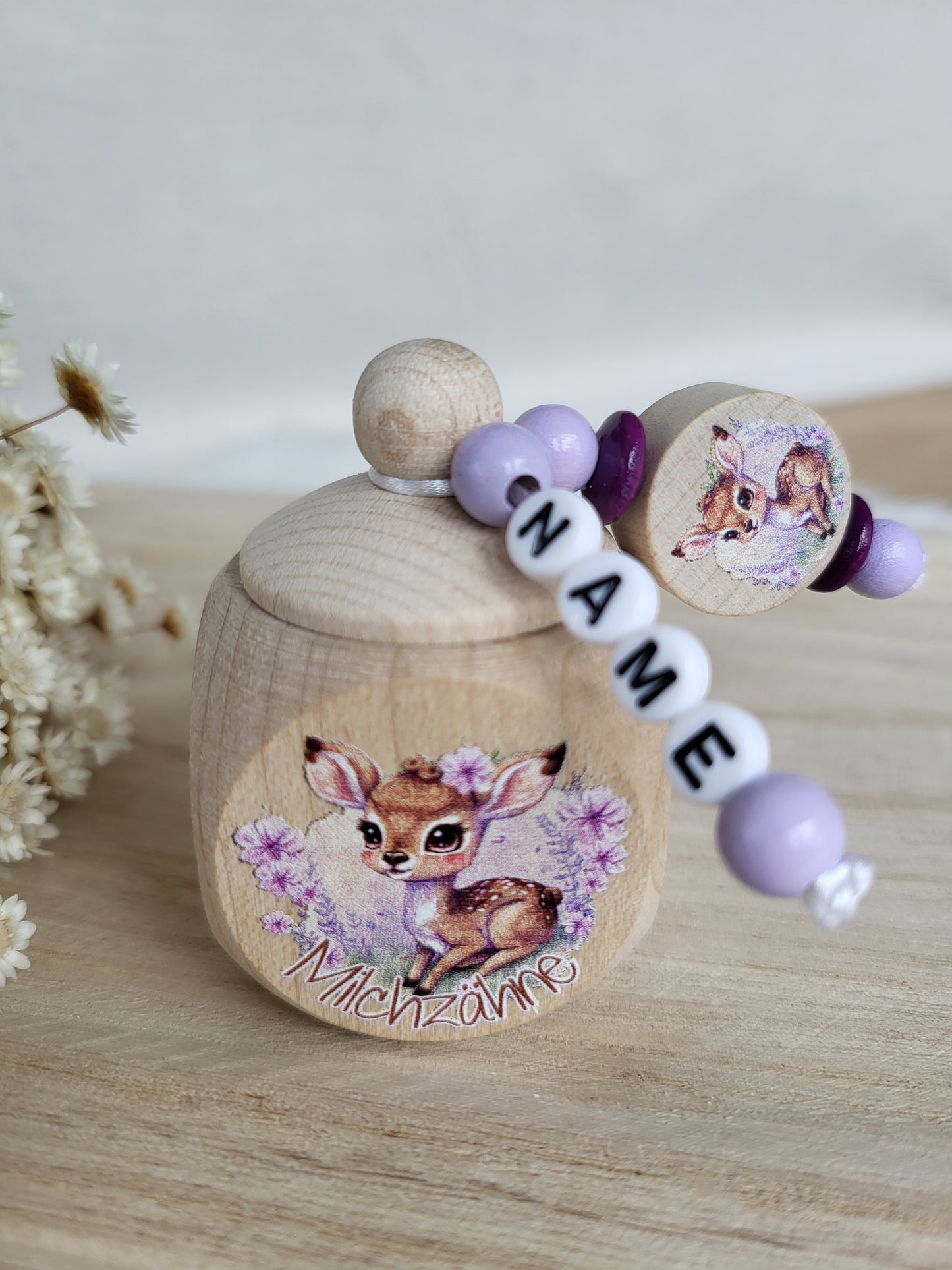 Milchzahndose Reh mit Blumen Personalisiert