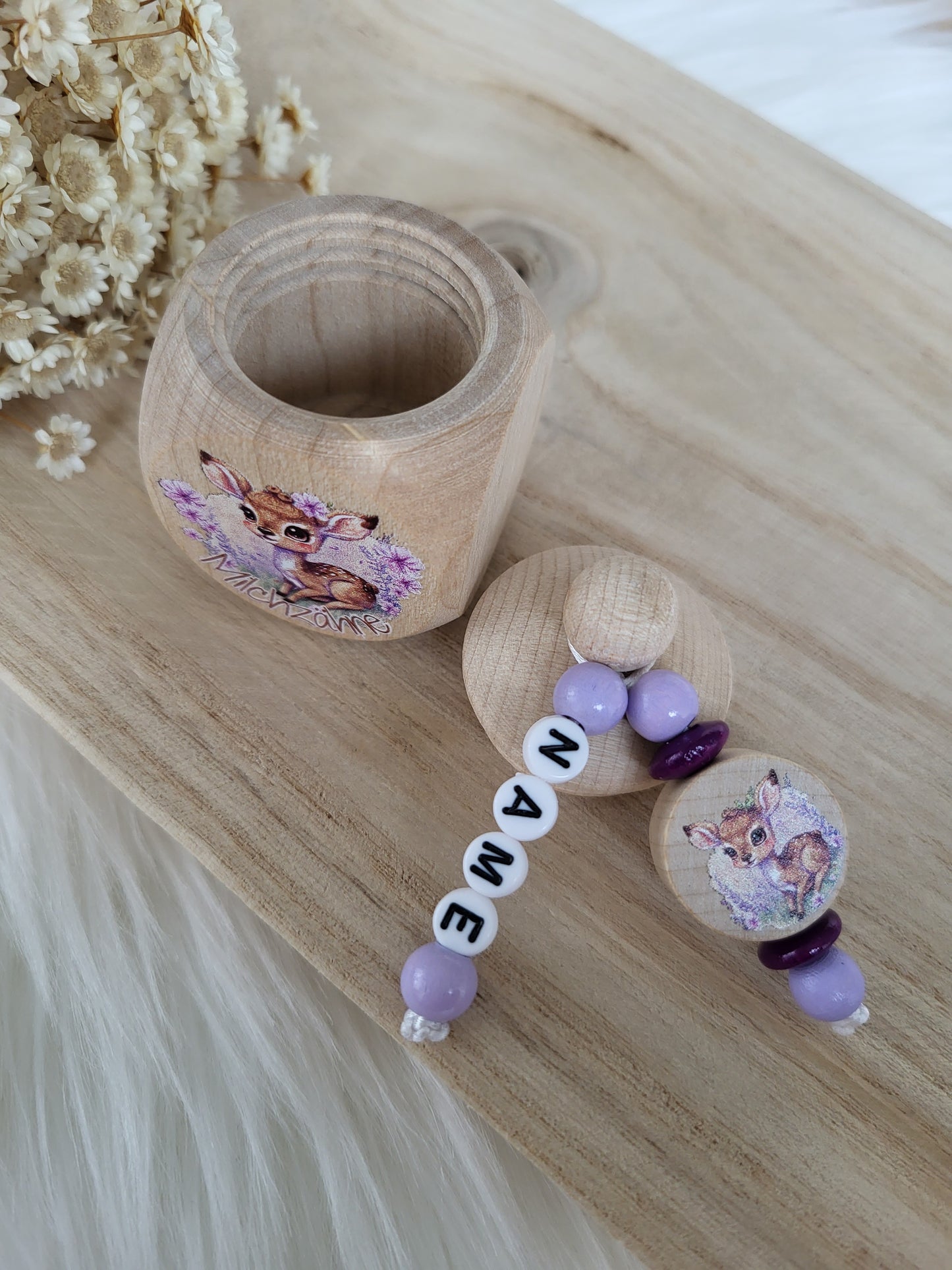 Milchzahndose Reh mit Blumen Personalisiert
