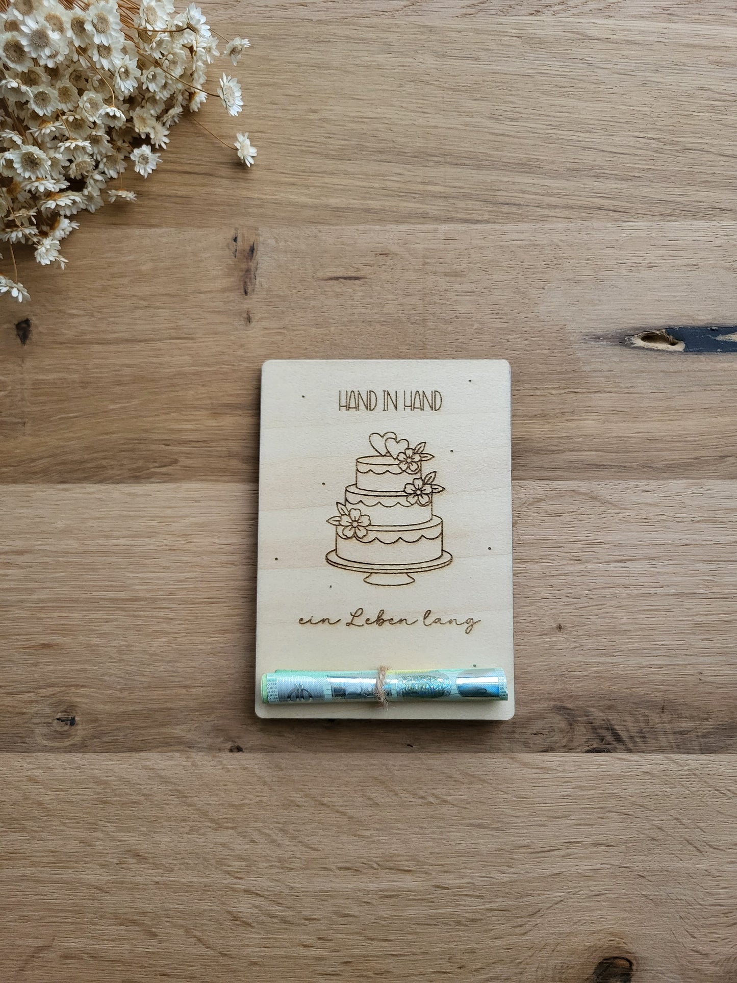 Geldgeschenkkarte Hochzeit - Torte - Hand in Hand